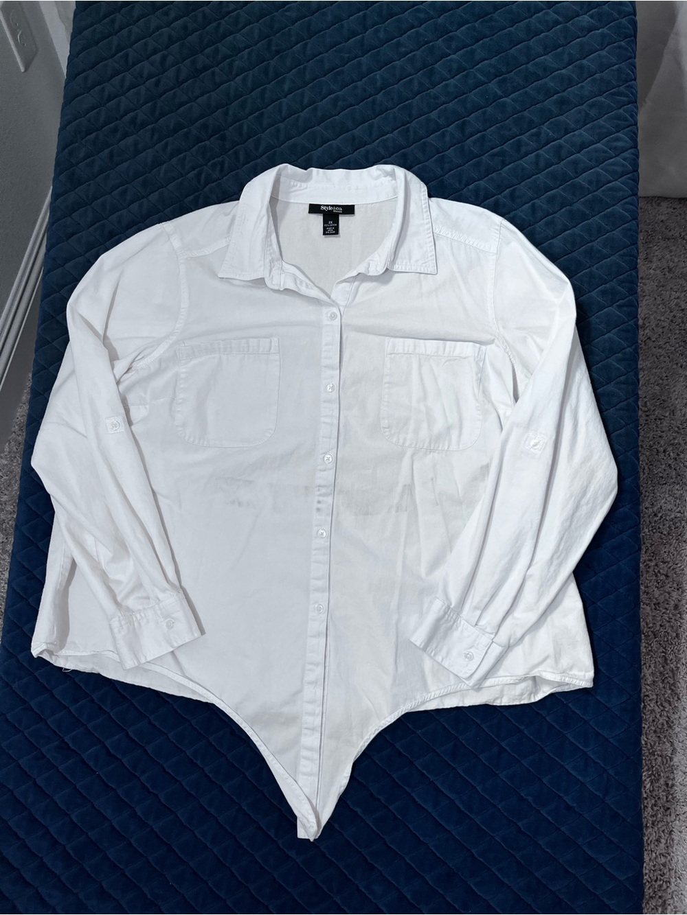Style & Co. White Button-Down Shirt w/ Front Pockets - 100% Cotton - Front Knot